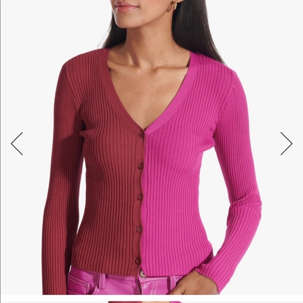Staud Cargo Cardigan Colorblock Fuschia